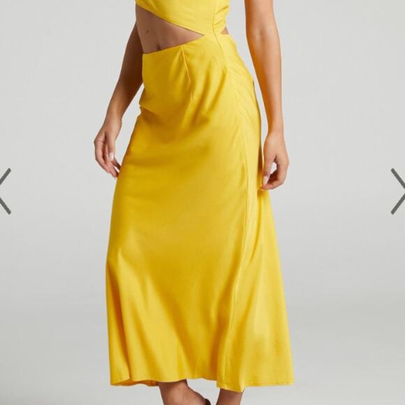 Runaway the Label Yellow Sordec Cutout One Shoulder Dress Small - Picture 2 of 13